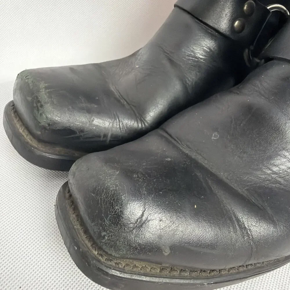 Double H Biker Boots Men Black Leather Square Toe Distressed Motorcycle 8.5
